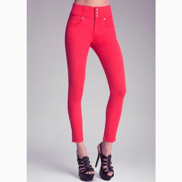 high waisted red skinny jeans